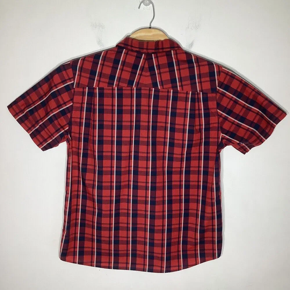 The North Face Mens Short Sleeve‎ Snap Button Shirt Red Plaid Size Large